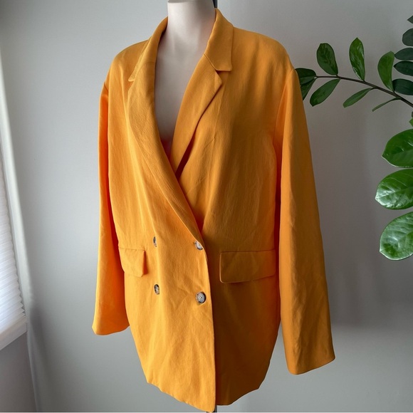 Wilfred Cherrelle Blazer Jacket Yellow Double Breasted Oversized Size Large - Picture 3 of 11